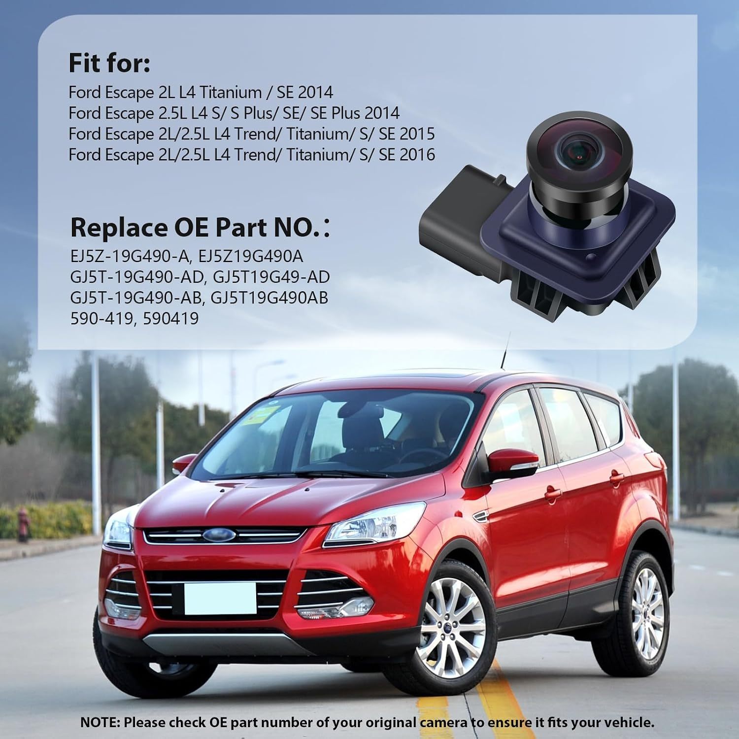 OE Backup Camera Compatible with Ford Escape 2014 2015 2016 | Rear View Reverse Park Assist Camera | Replaces EJ5Z-19G490-A, GJ5T-19G490-AD, GJ5T-19G490-AB, 590-419