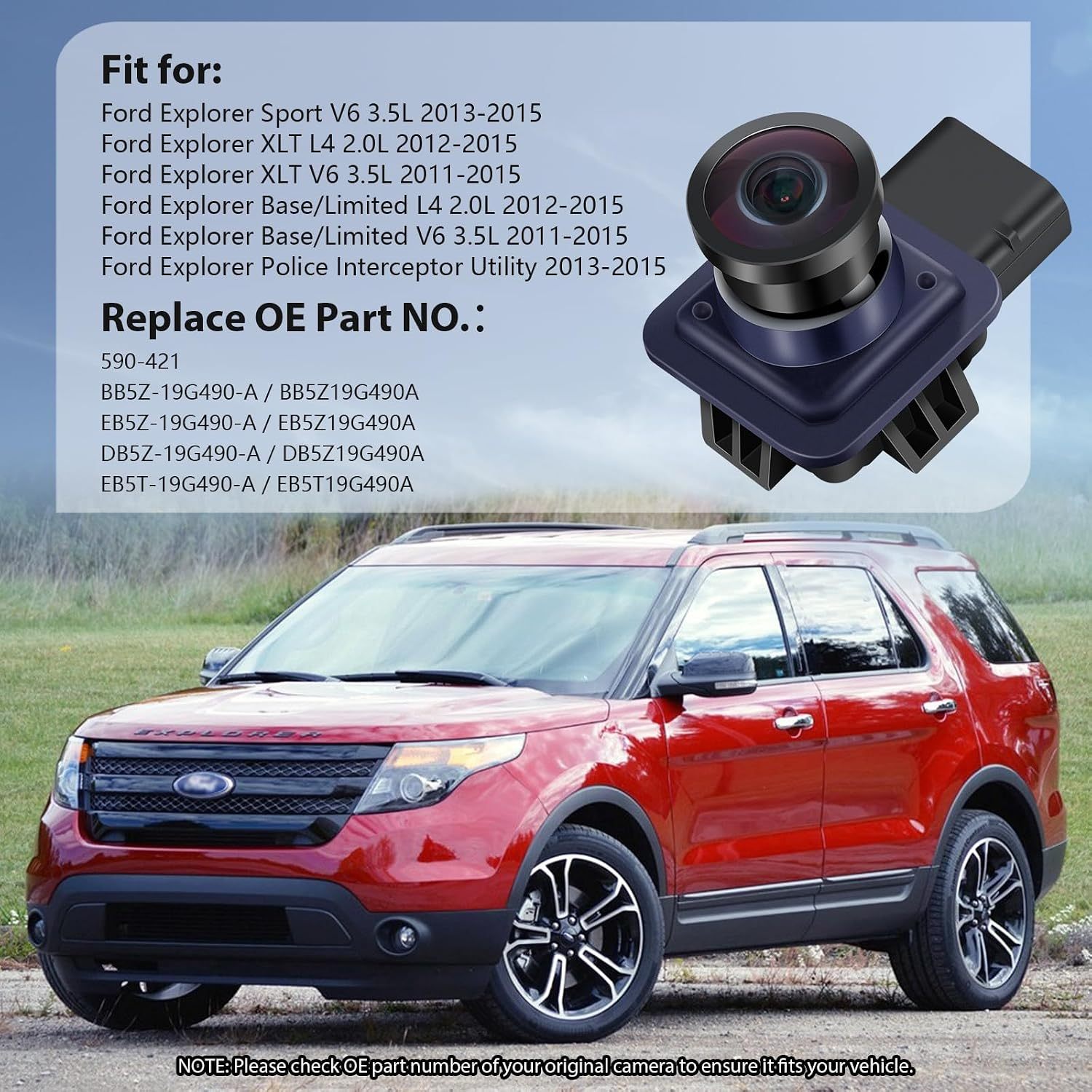 OE Backup Camera Compatible with Ford Explorer 2011 2012 2013 2014 2015 | Rear View Reverse Park Assist Camera | Replaces BB5Z-19G490-A, EB5Z-19G490-A, DB5Z-19G490-A, EB5T-19G490-A