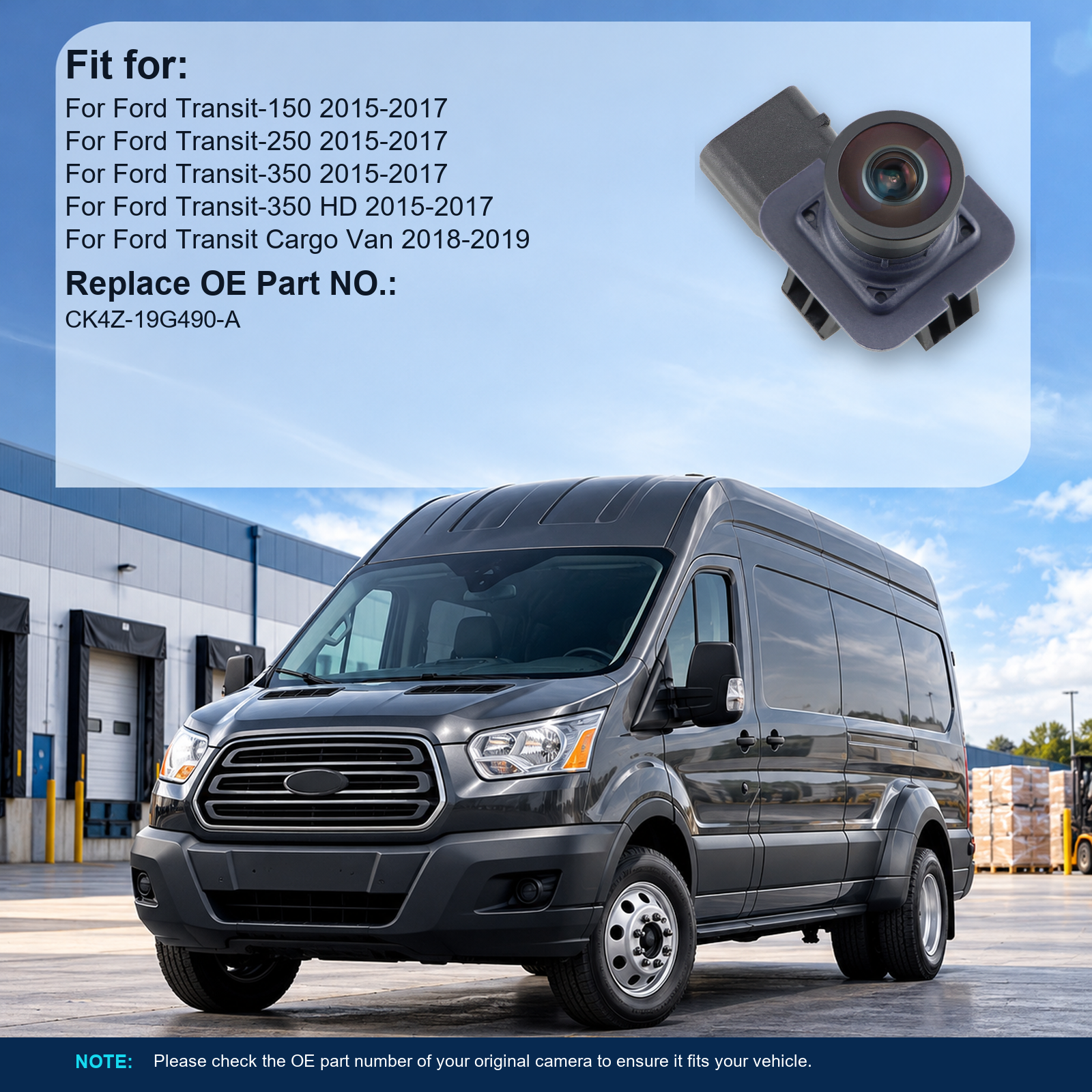 CK4Z-19G490-A Rear View Backup Camera Compatible with Ford Transit 150 250 350 350HD 2015-2017, Transit Cargo Van 2018-2019 - Replace# CK4Z19G490A by GreenYi