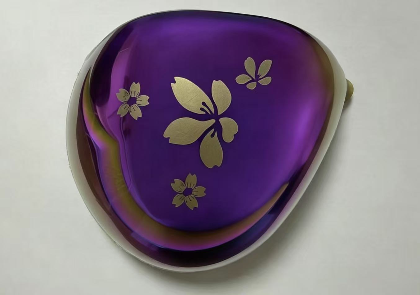 Custom Purple Sakura Golf Driver Head Custom purple golf driver head featuring a glossy metallic-style finish and elegant gold sakura floral patterns. Ideal for OEM/ODM golf club customization, private label projects, and wholesale supply., APEX OCEAN,Custom Purple Sakura Golf Driver Head