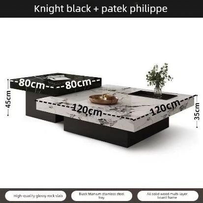 Italian style minimalist tea table with a light luxury and high-end feel for living room and household use, featuring a square rock slab height combination tea table 80cm+12cm