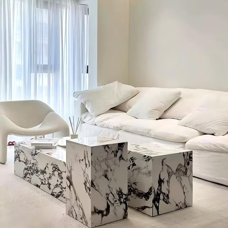 French retro Bvlgari rock slab coffee table for living room, home use, light luxury rectangular creative coffee table+corner table combination, rock slab countertop, living room furniture