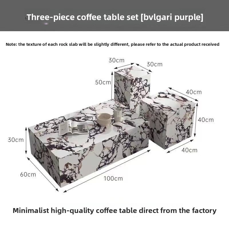 French retro Bvlgari rock slab coffee table for living room, home use, light luxury rectangular creative coffee table+corner table combination, rock slab countertop, living room furniture