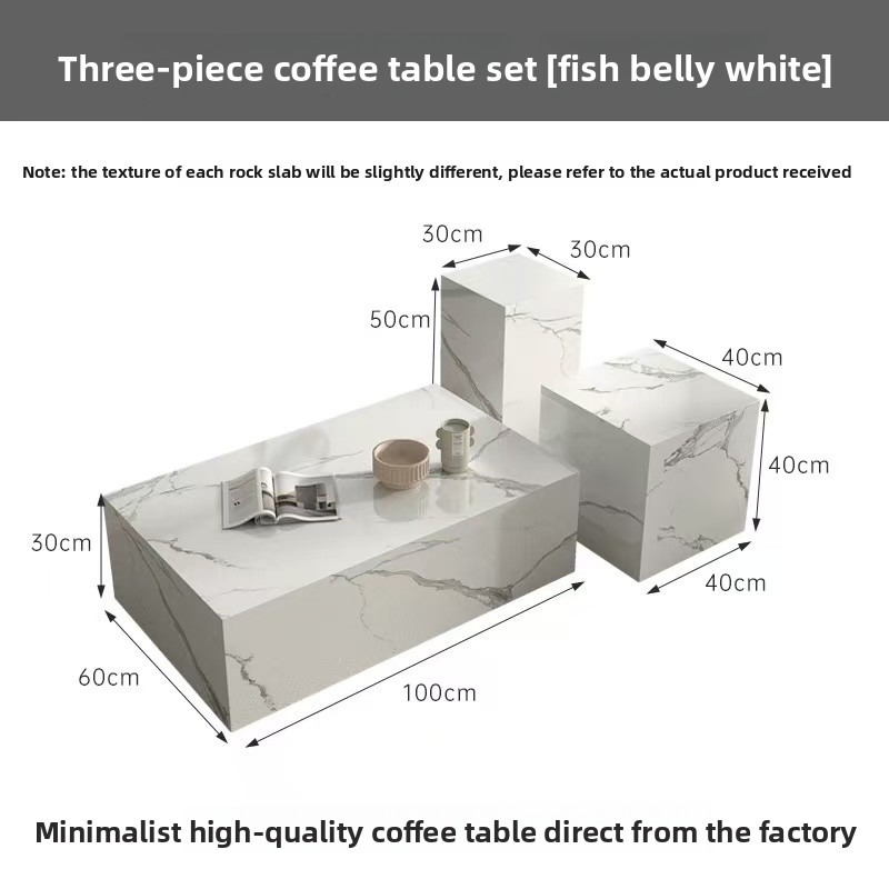 French retro Bvlgari rock slab coffee table for living room, home use, light luxury rectangular creative coffee table+corner table combination, rock slab countertop, living room furniture