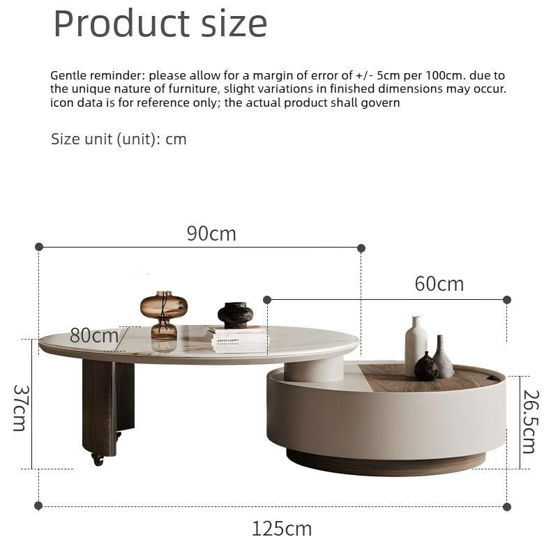 Italian minimalist circular rotating rock coffee table for small living rooms, new retractable size circular storage coffee table