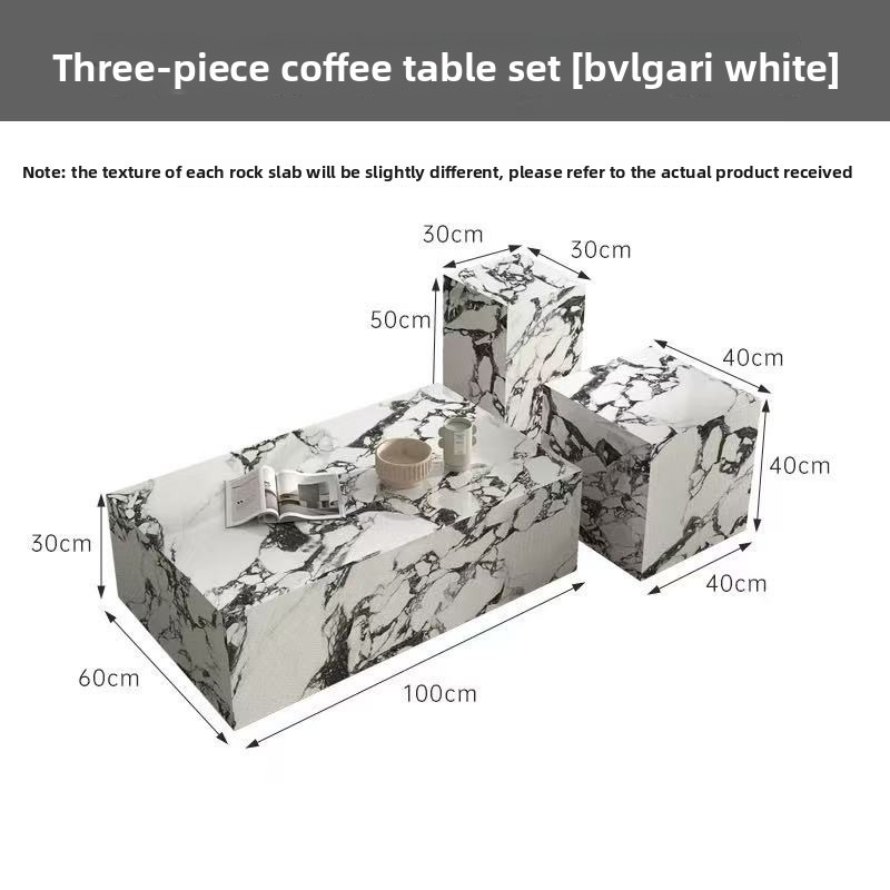French retro Bvlgari rock slab coffee table for living room, home use, light luxury rectangular creative coffee table+corner table combination, rock slab countertop, living room furniture