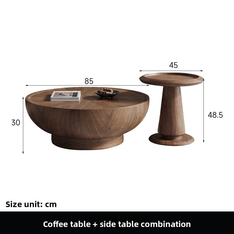 Middle ancient style round solid wood tea table combination for small household living room, walnut wood grain high-end tea table