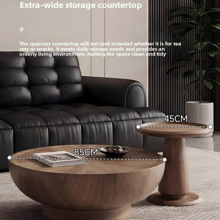 Middle ancient style round solid wood tea table combination for small household living room, walnut wood grain high-end tea table