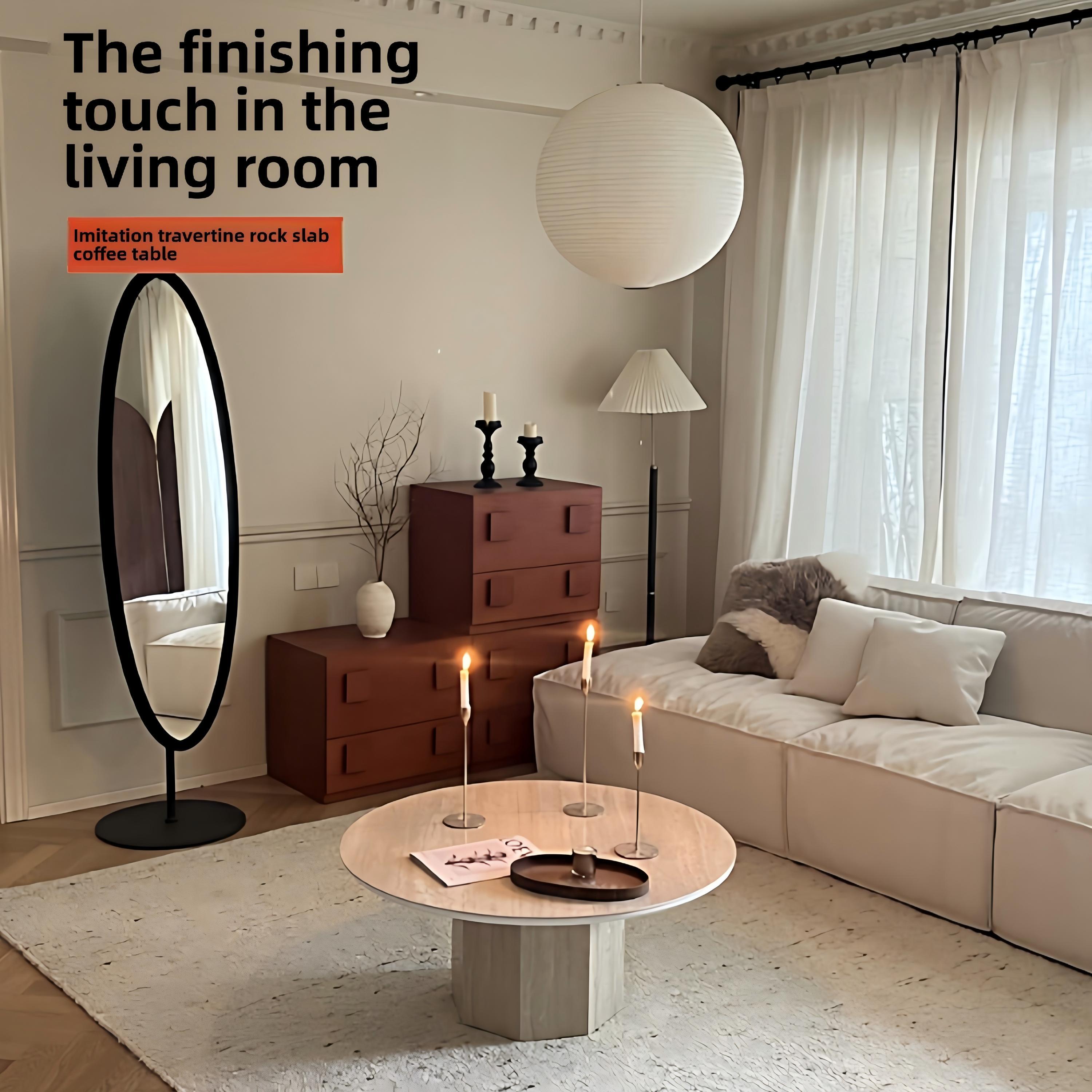 Wabi Sabi Wind Cave Stone Tea Table Rock Plate Extremely Simple Cream Round Tea Table Living Room Nordic French Retro Small House Tea Table