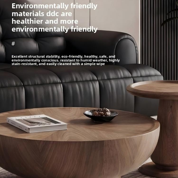 Middle ancient style round solid wood tea table combination for small household living room, walnut wood grain high-end tea table