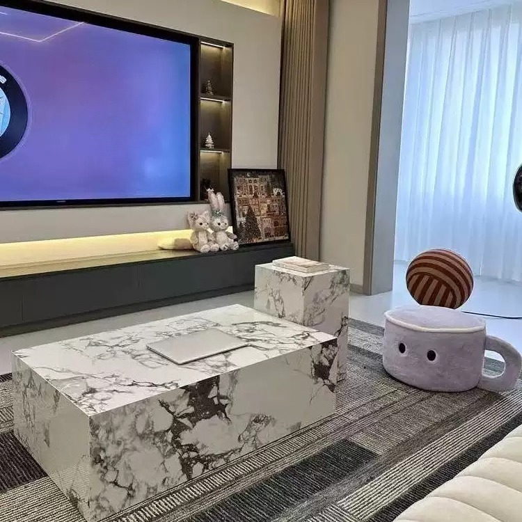 French retro Bvlgari rock slab coffee table for living room, home use, light luxury rectangular creative coffee table+corner table combination, rock slab countertop, living room furniture