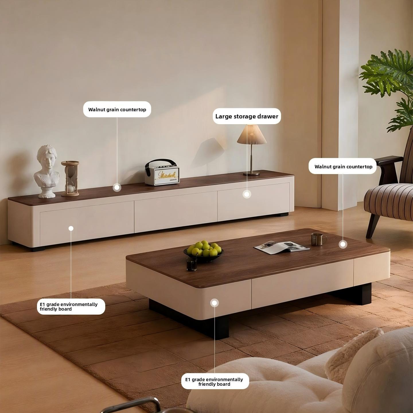 Middle ancient style walnut wood grain storage tea table TV cabinet 1.8m combination living room 1.2m solid wood tea table for home use