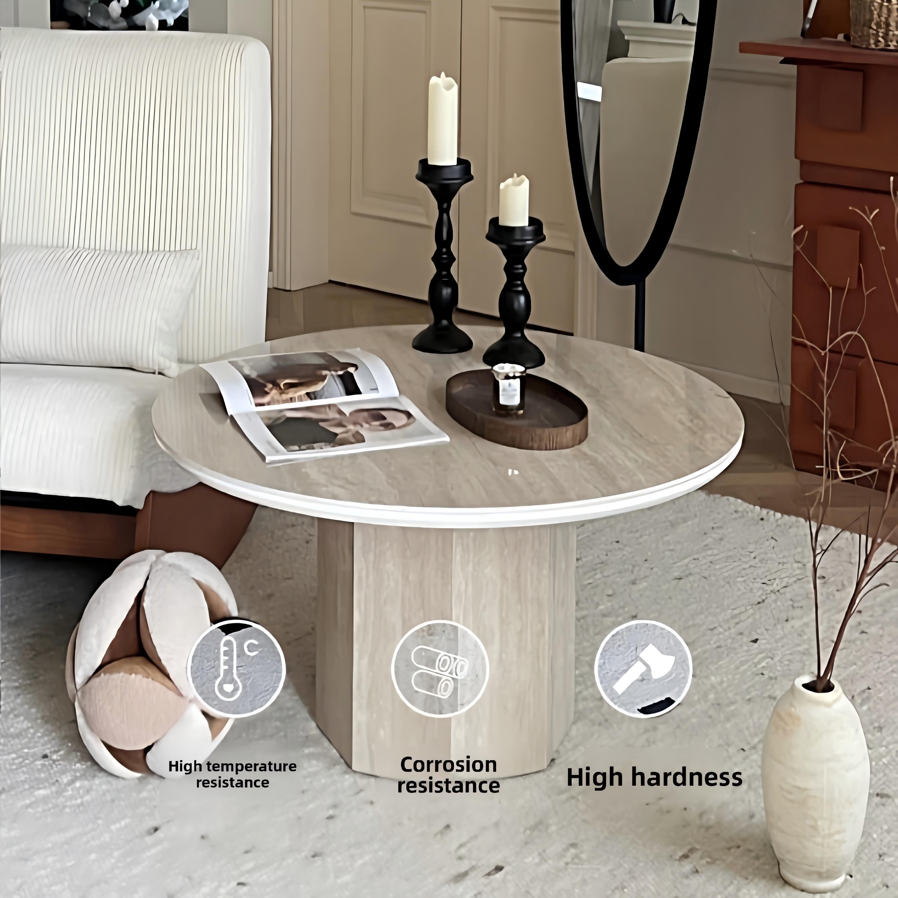 Wabi Sabi Wind Cave Stone Tea Table Rock Plate Extremely Simple Cream Round Tea Table Living Room Nordic French Retro Small House Tea Table