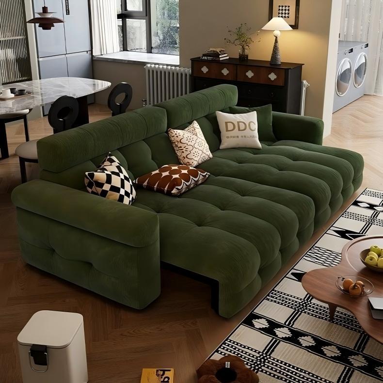 High-back puff electric multi-functional chenille fabric sofa, creamy style, zero wall-attached telescopic fabric sofa