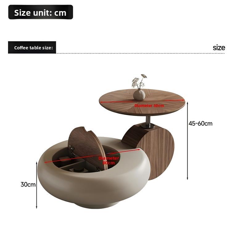 Italian minimalist walnut wood grain circular coffee table for home living room E1 level environmentally friendly flip storage solid wood tea table