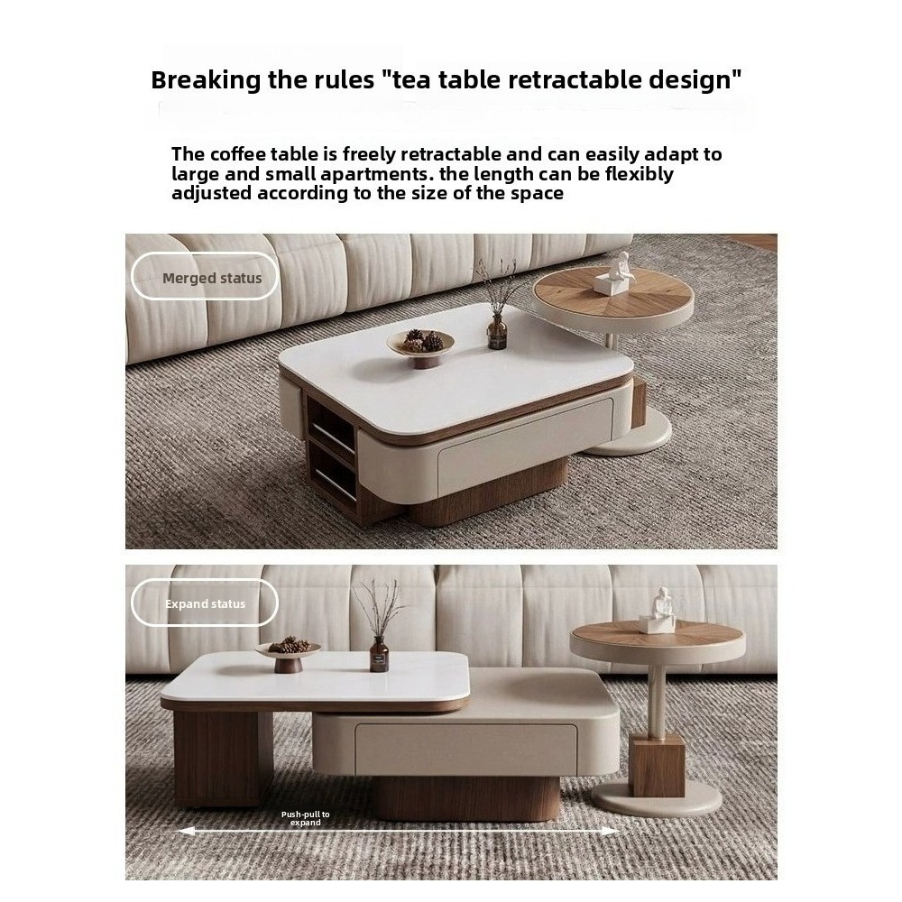 Middle ancient style expandable tabletop microcrystalline stone tea table combination household square storage tea table walnut edge table