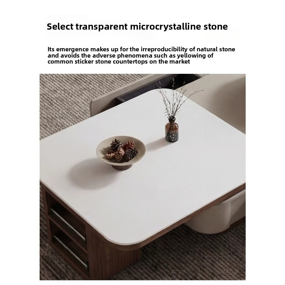 Middle ancient style expandable tabletop microcrystalline stone tea table combination household square storage tea table walnut edge table