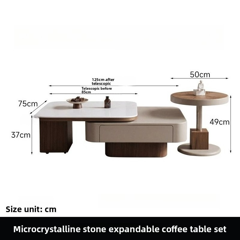 Middle ancient style expandable tabletop microcrystalline stone tea table combination household square storage tea table walnut edge table