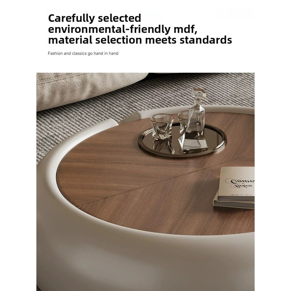 Italian minimalist walnut wood grain circular coffee table for home living room E1 level environmentally friendly flip storage solid wood tea table