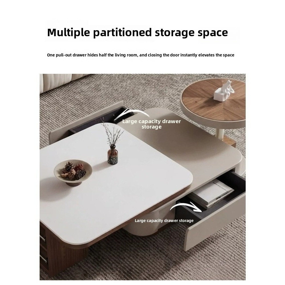 Middle ancient style expandable tabletop microcrystalline stone tea table combination household square storage tea table walnut edge table