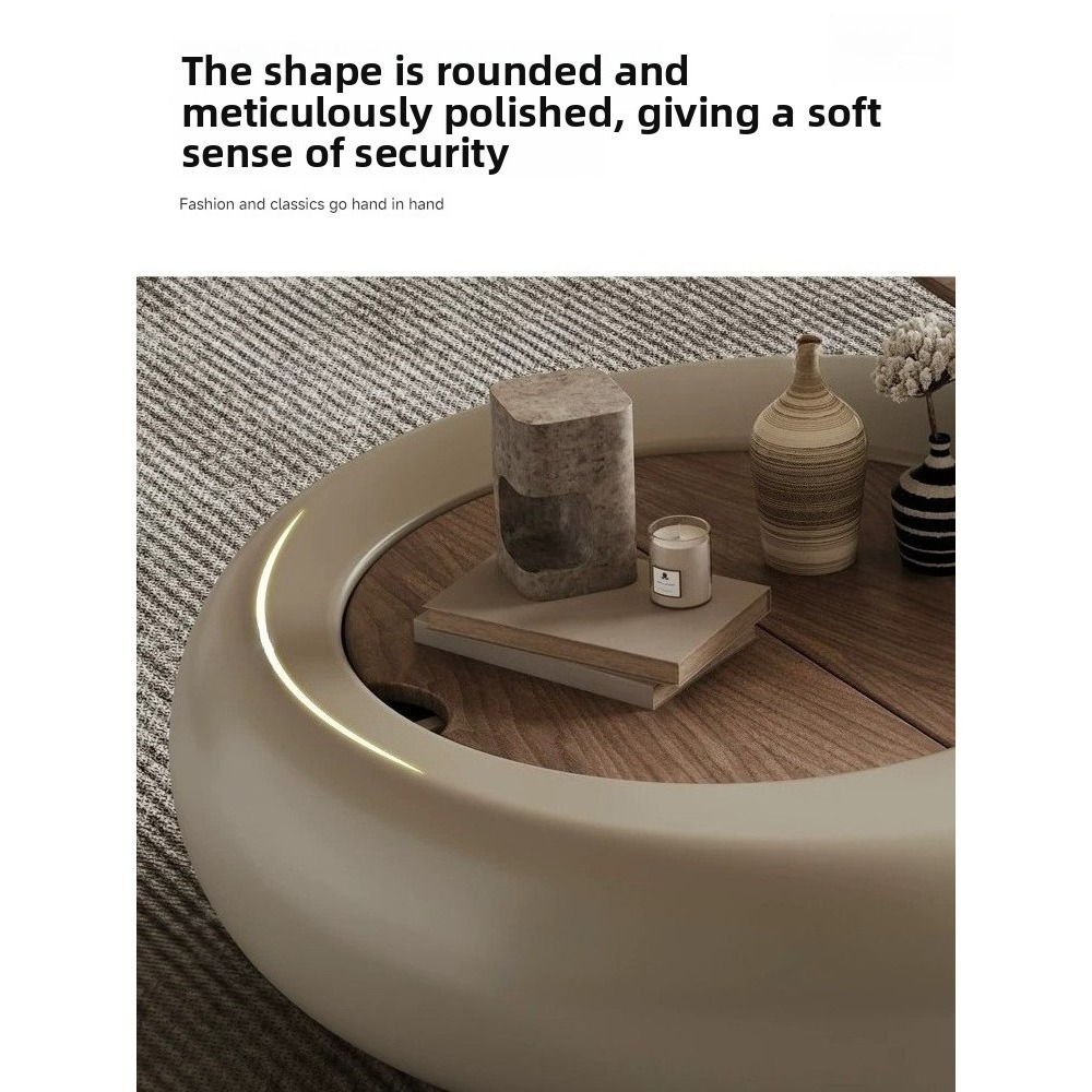 Italian minimalist walnut wood grain circular coffee table for home living room E1 level environmentally friendly flip storage solid wood tea table