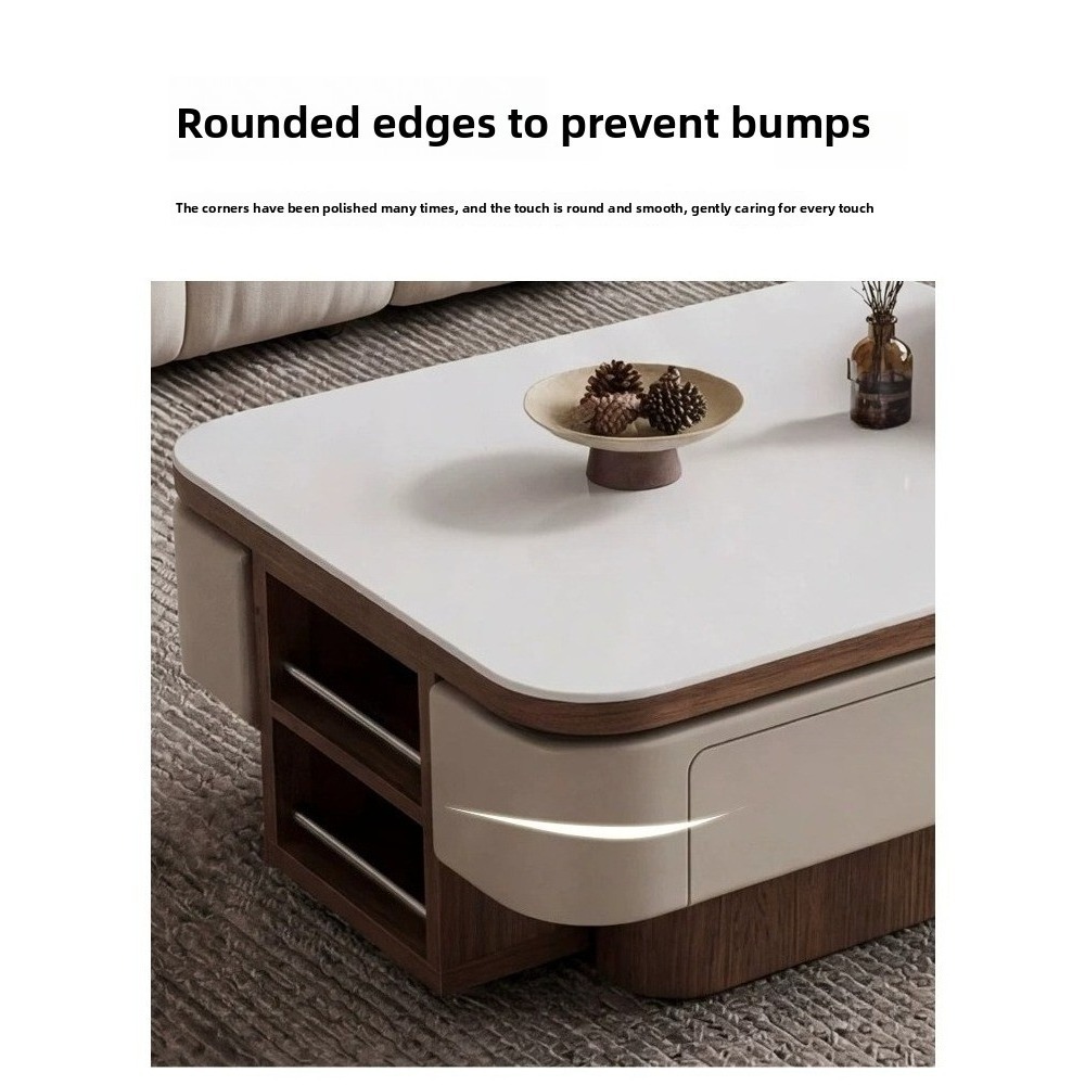Middle ancient style expandable tabletop microcrystalline stone tea table combination household square storage tea table walnut edge table