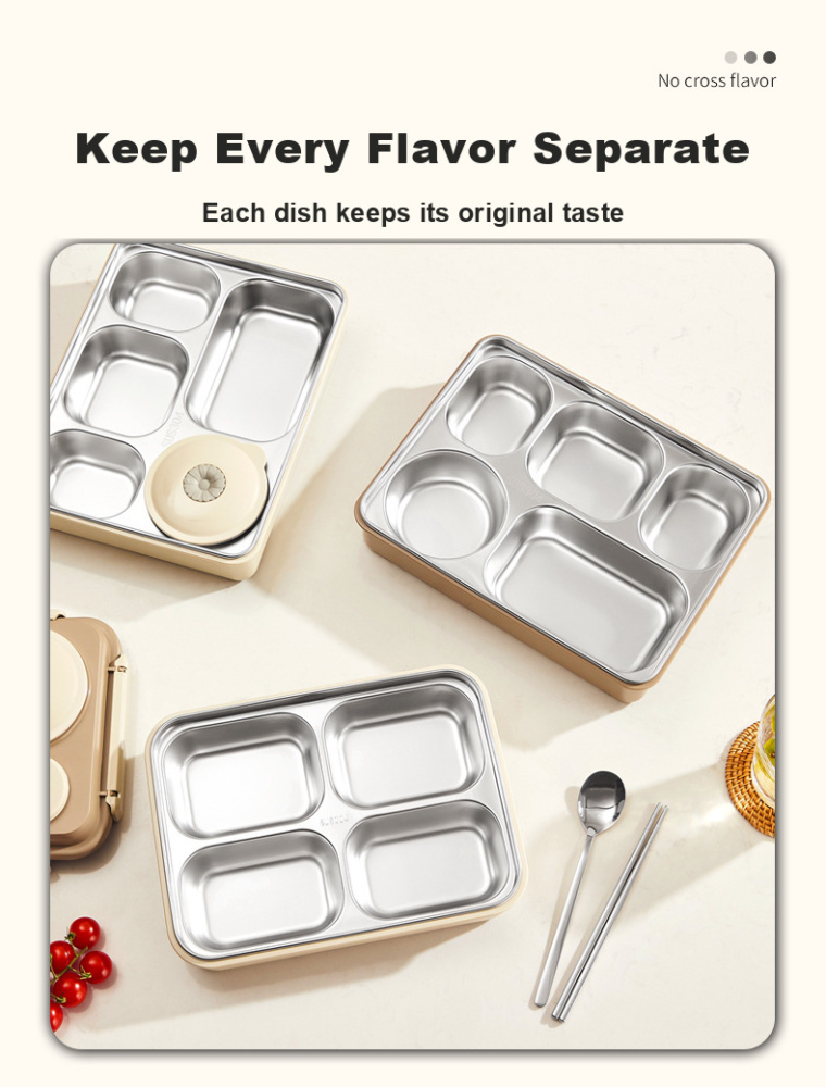 304 Stainless Steel Insulated Bento Lunch Box — Compartmentalized Meal Container Set for Office & School