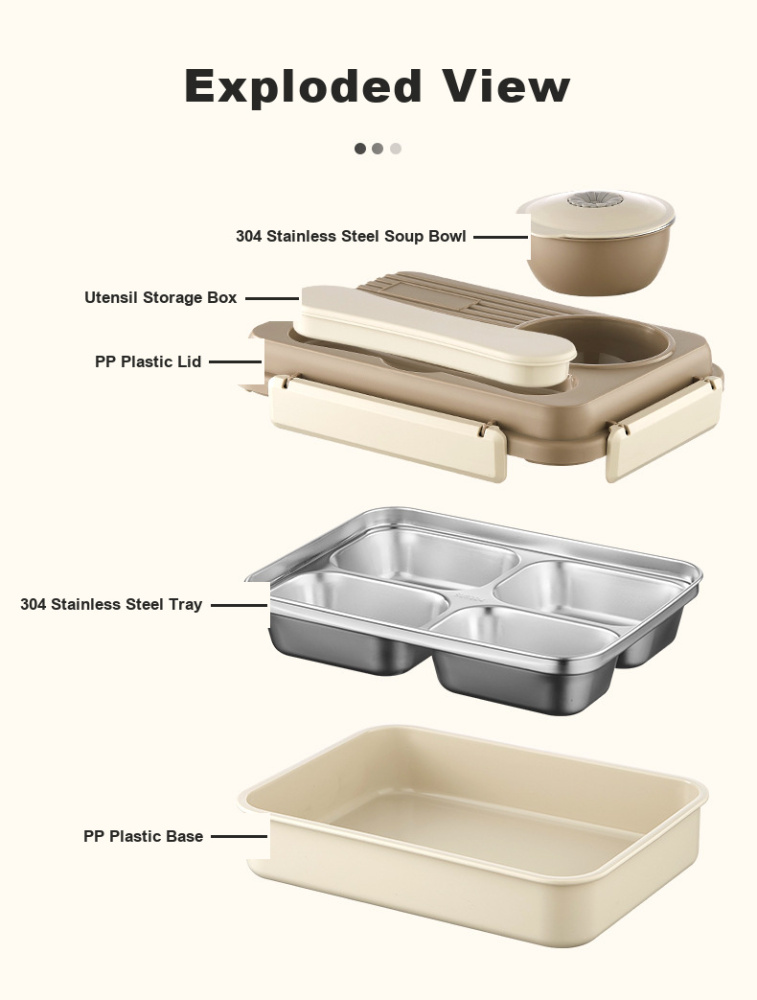 304 Stainless Steel Insulated Bento Lunch Box — Compartmentalized Meal Container Set for Office & School