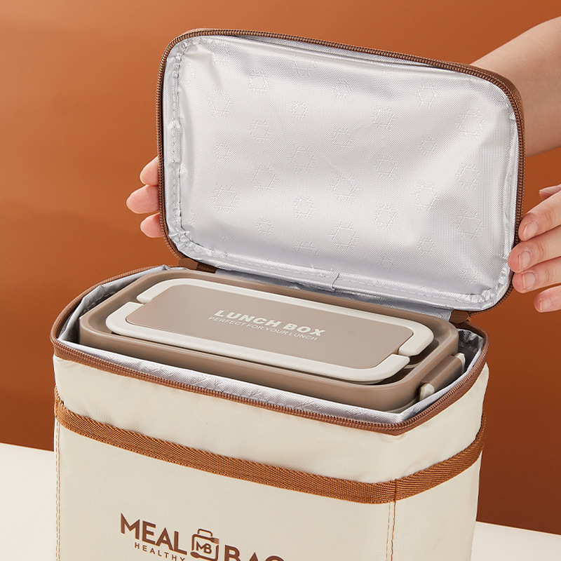 Insulated Lunch Bag, Portable Bento Box Tote with Storage Compartment, Modern Minimalist Thermal Food Bag