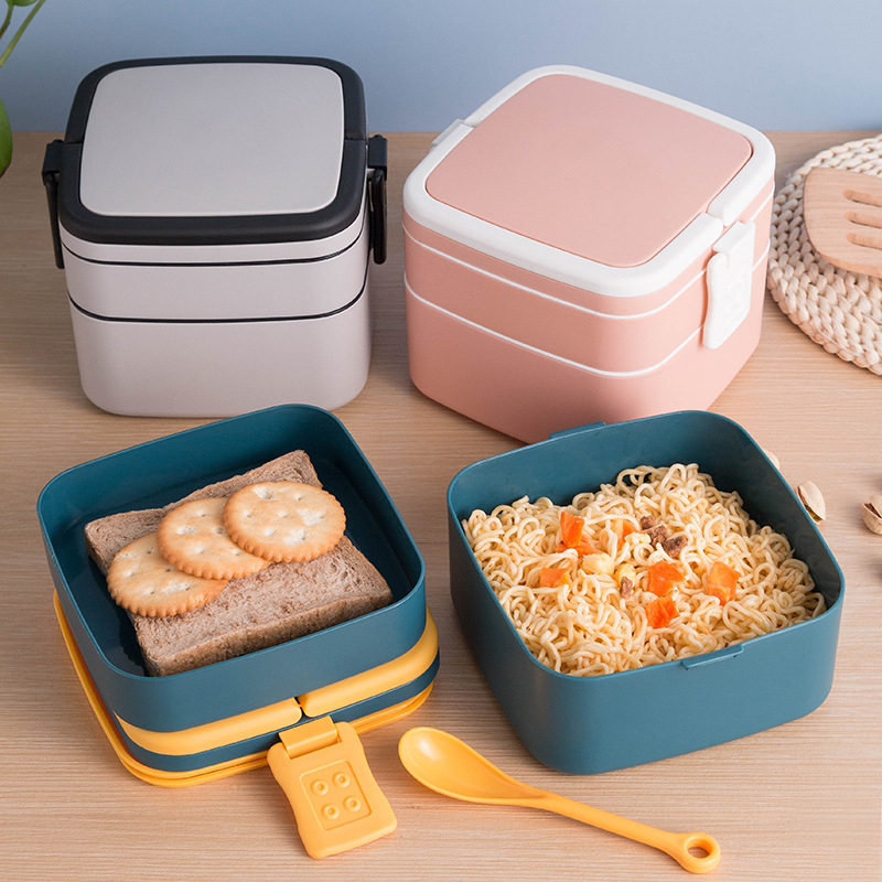 2-Tier Stackable Bento Box with Handle — Microwave-Safe Lunch Box for Work, School & Meal Prep