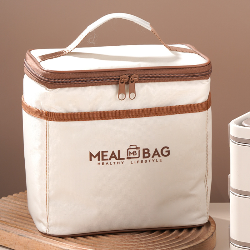 Insulated Lunch Bag, Portable Bento Box Tote with Storage Compartment, Modern Minimalist Thermal Food Bag