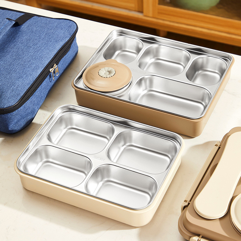 304 Stainless Steel Insulated Bento Lunch Box — Compartmentalized Meal Container Set for Office & School