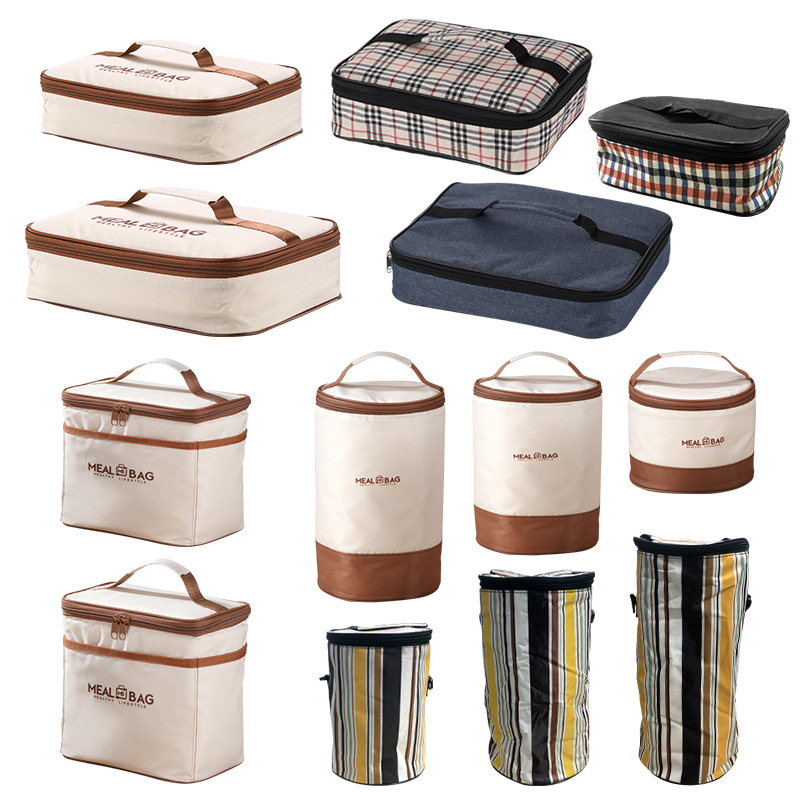 Insulated Lunch Bag, Portable Bento Box Tote with Storage Compartment, Modern Minimalist Thermal Food Bag