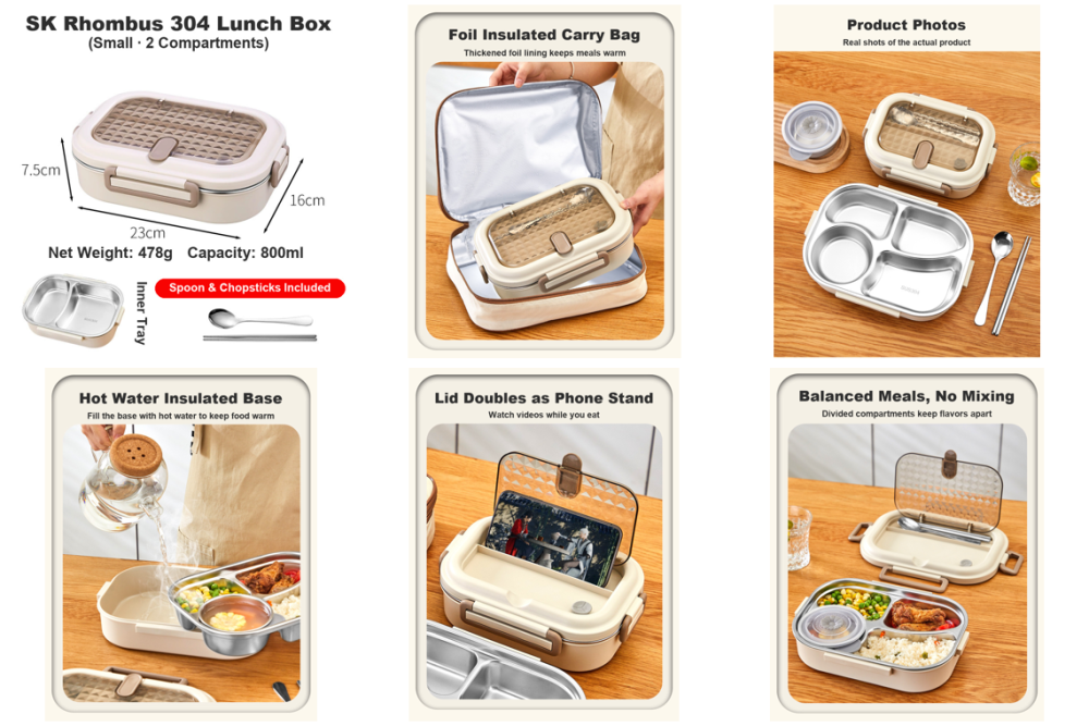 304 Stainless Steel Insulated Bento Box — Portable Meal Prep Container for Work & School
