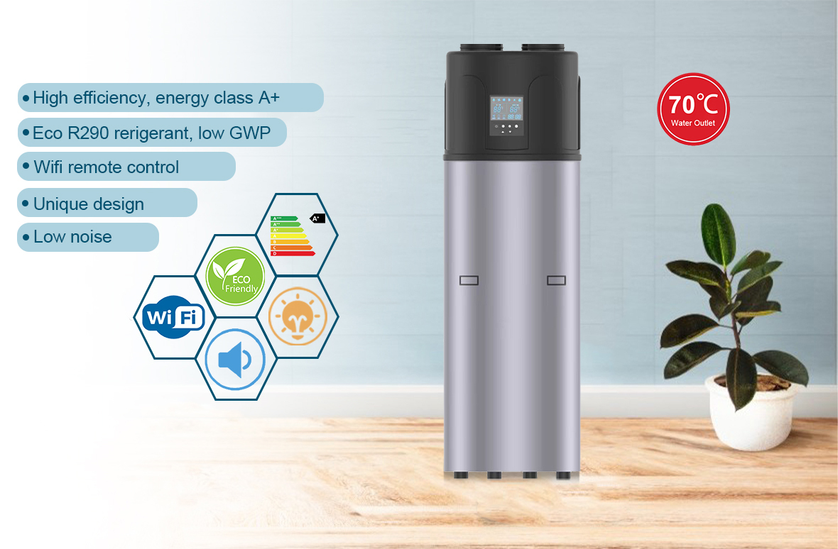 High Efficiency R290 All-in-One DHW Heat Pump|200L/300L Electric Air Source Hot Water Heater with Durable Plastic Housing