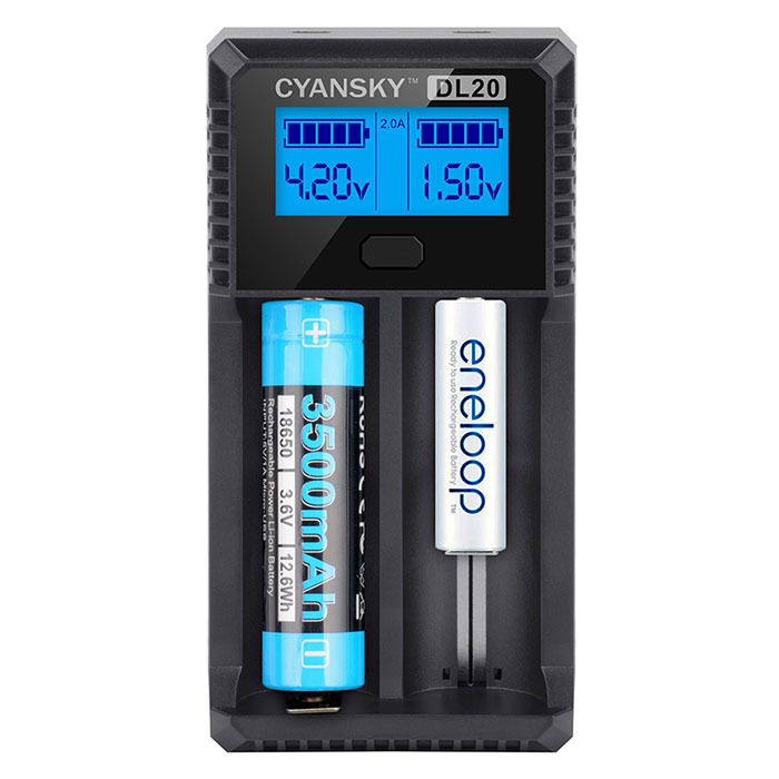 Dual-slot LCD USB Smart Charger for Ni-MH, NiCd and Li-ion batteries