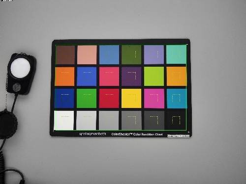 ColorChecker Classic mounted inside the standard light box for the Macbeth brightness sweep
