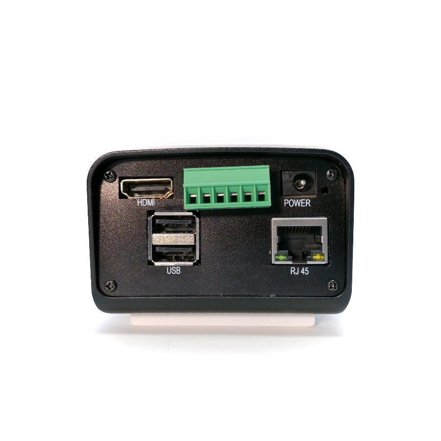 OpenNCC IPC camera three-quarter rear view showing the interface panel