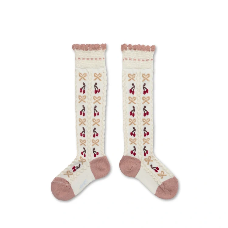 Collegien Jacquard Cherries and Bows Knee-high Socks