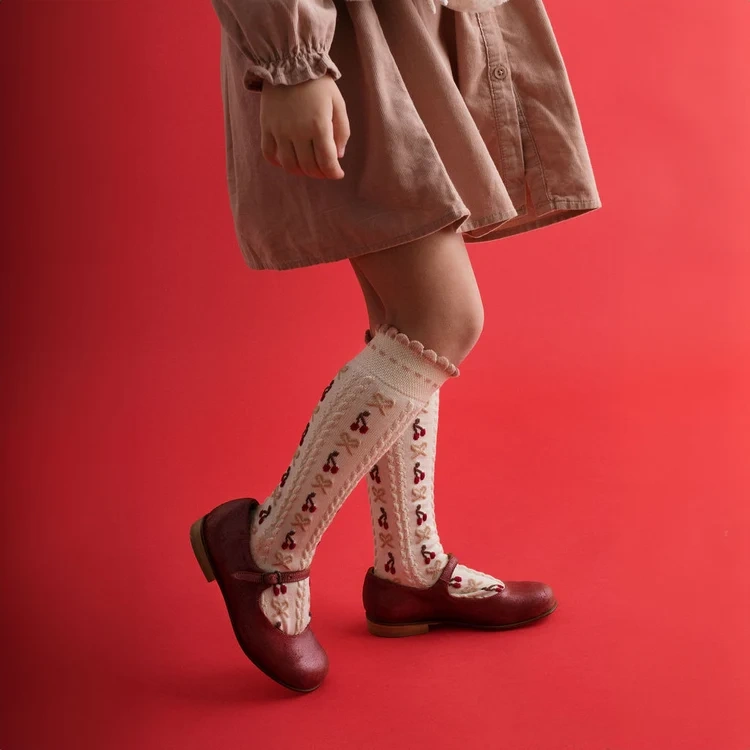 Collegien Jacquard Cherries and Bows Knee-high Socks