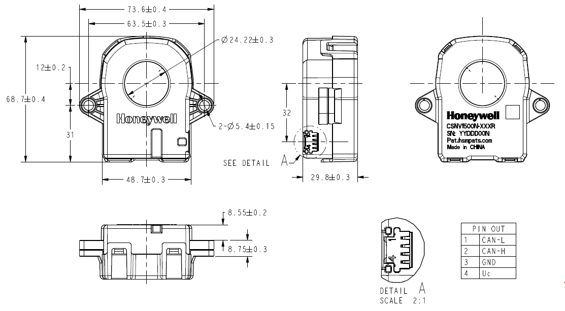 Honeywell CSNV1500N-152R current sensor — product view