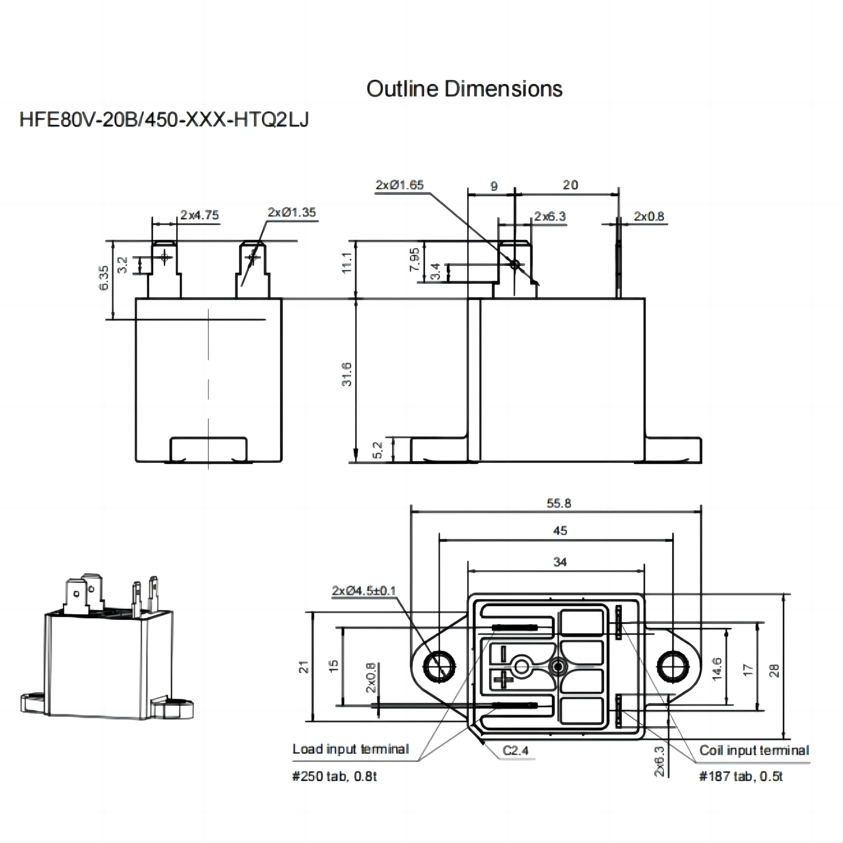 HONGFA HFE80V-20B Contactor Rated control voltage DC12V/24V 20A