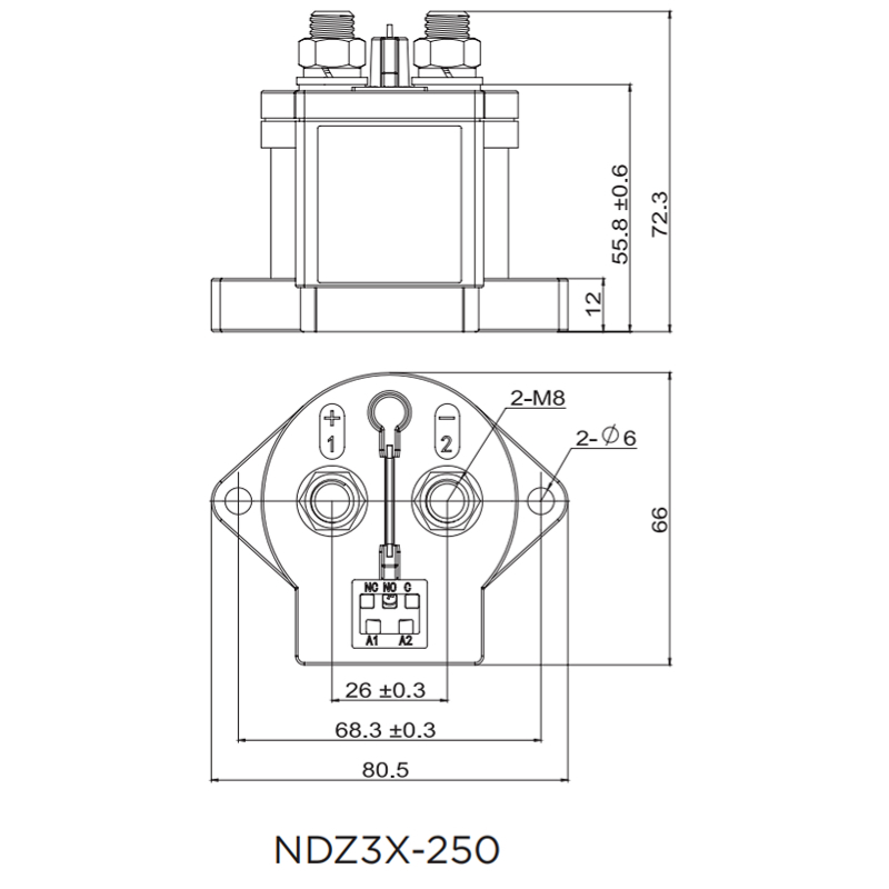 NDZ3X-250 High voltage DC Contactor Coil voltage DC12V DC24V DC48V 