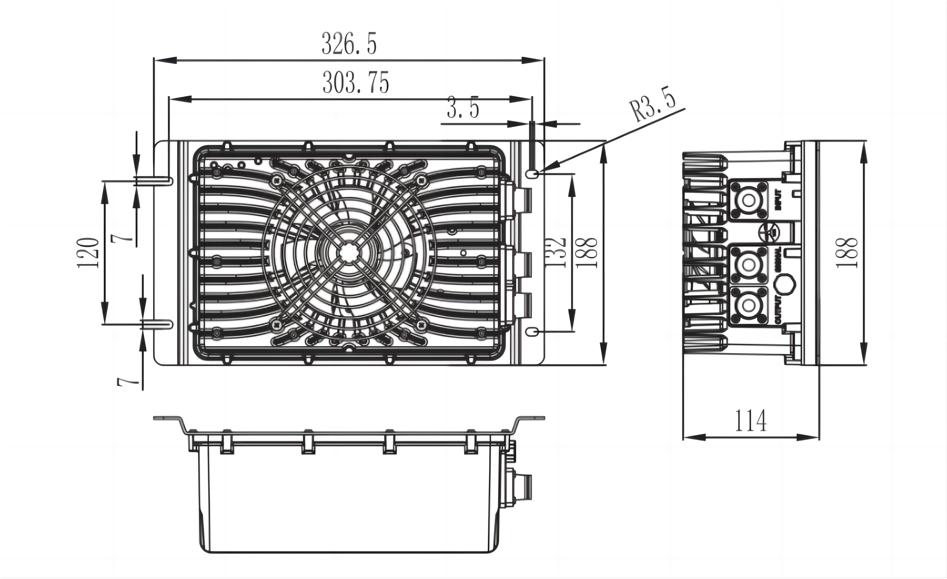 XCONTACTOR WT series 3300W on-board battery charger — product structure and dimensions