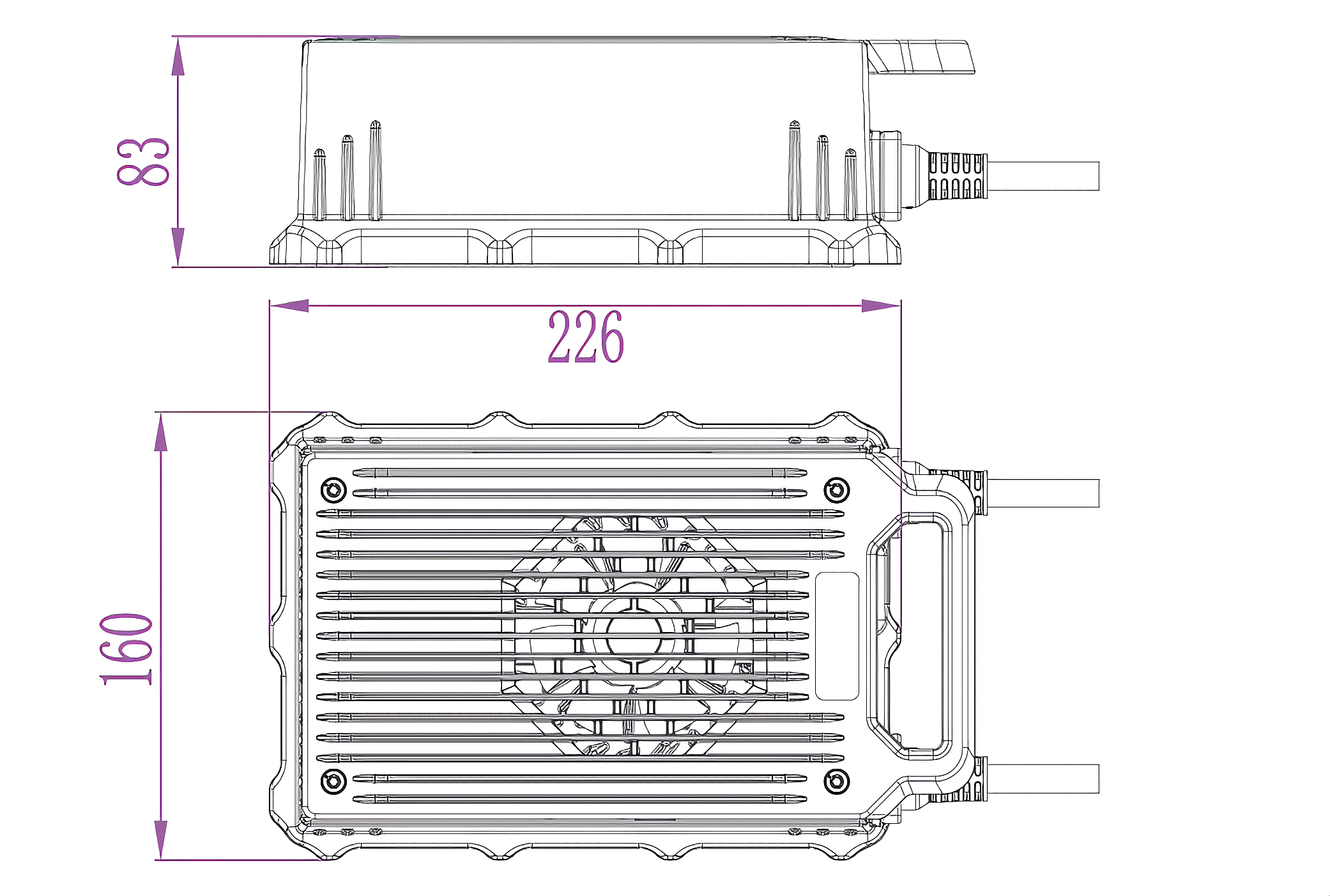 XCONTACTOR WT series 1200W on-board battery charger — product structure and dimensions