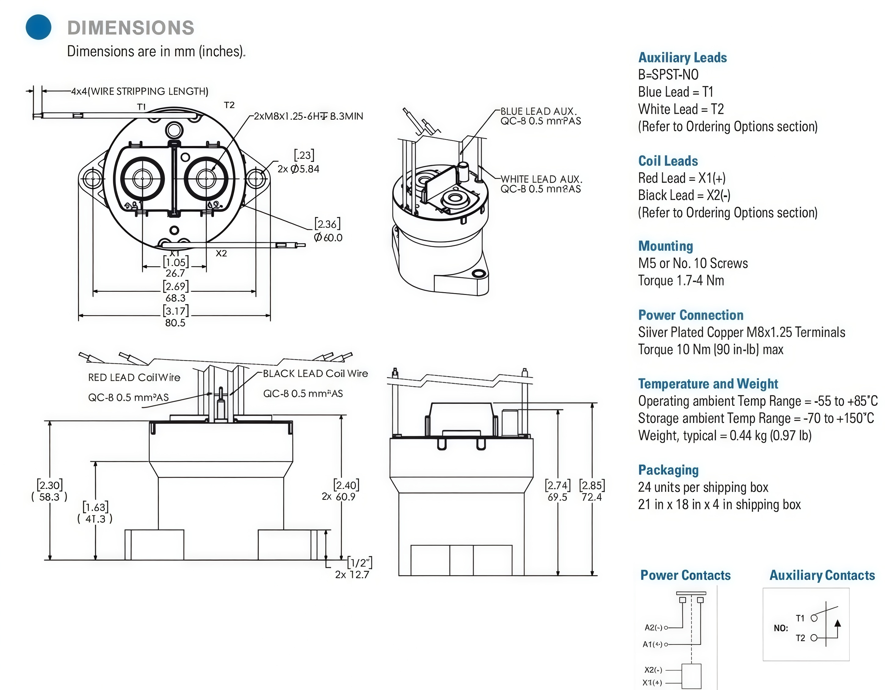DC Contactor  GVB351-BAB 1000VDC 500A 