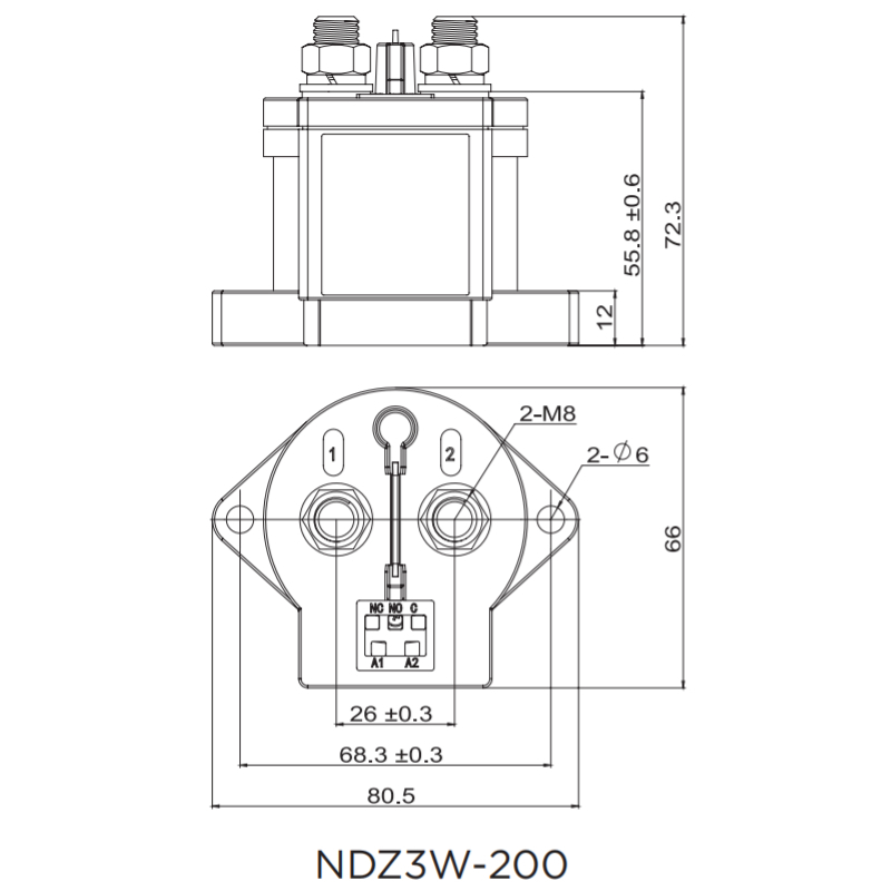 NDZ3W-200 High voltage DC Contactor Coil voltage DC12V DC24V