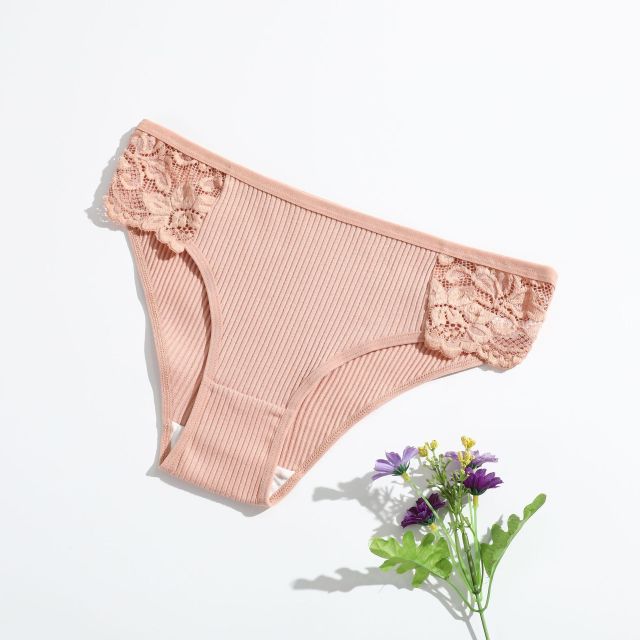 Wholesale Sexy Ribbed Cotton Panties Women Soft Lace Trim Briefs Breathable Mid Waist Ladies Underwear Knickers Bulk Pack Luxury