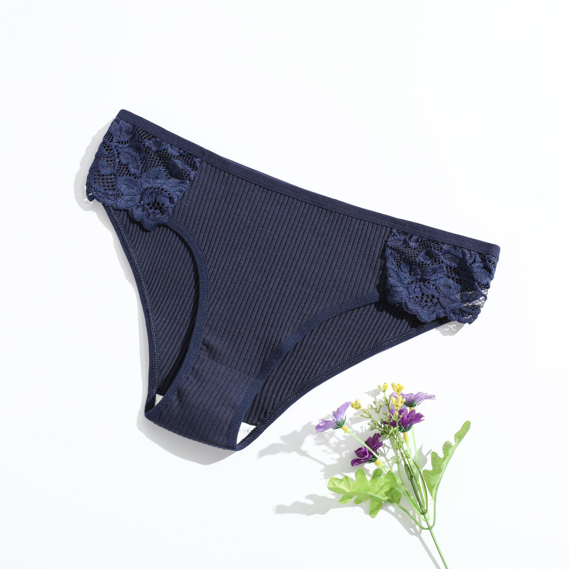 Wholesale Sexy Ribbed Cotton Panties Women Soft Lace Trim Briefs Breathable Mid Waist Ladies Underwear Knickers Bulk Pack Luxury