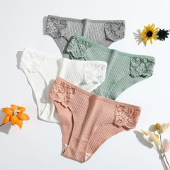Wholesale Sexy Ribbed Cotton Panties Women Soft Lace Trim Briefs Breathable Mid Waist Ladies Underwear Knickers Bulk Pack Luxury